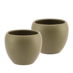 DK Design Bloempot/plantenpot - 2x - Vinci - olijfgroen mat - voor kamerplant - D11 x H14 cm