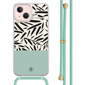 iPhone 13 hoesje met mint koord - Abstract mint palms
