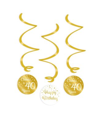 Hangdecoratie Swirls 40 Jaar Goud/Wit (3st)