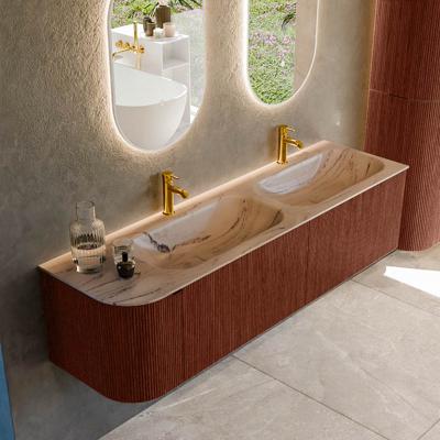 Badmeubel Mondiaz Kurve-Dlux | 165 cm | Meubelkleur Ruby | Wastafelkleur Arena | Solid surface | Dubbel / Rechts spoelbak | 2 kraangaten