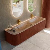 Badmeubel Mondiaz Kurve-Dlux | 165 cm | Meubelkleur Ruby | Wastafelkleur Arena | Solid surface | Dubbel / Rechts spoelbak | 2 kraangaten