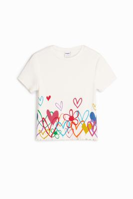 T-shirt met hartillustraties - WHITE - 3/4