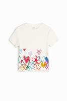 T-shirt met hartillustraties - WHITE - 3/4