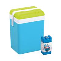 Koelbox met koelelementen - 25 liter - kunststof - blauw - 30 x 22 x 39 cm - Koelboxen - thumbnail