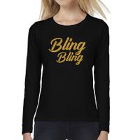 Bellatio Decorations Glitter en Glamour feest longsleeve shirt dames - bling bling goud - zwart - feestkleding 2XL  - - thumbnail