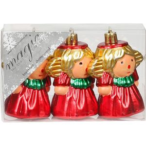3x stuks kunststof kersthangers engeltjes rood 8 cm kerstornamenten