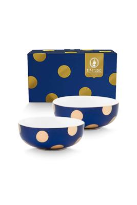 Pip Studio Set/2 Kommen Dot Delight Navy/Goud 15cm