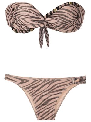 Amir Slama bikini orné de perles à motif zébré - Marron