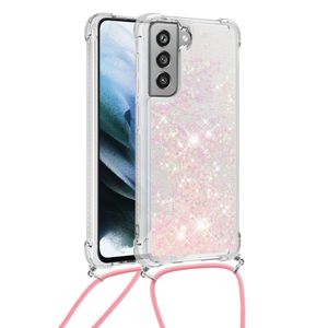 Lunso - Backcover hoes met koord - Samsung Galaxy S21 FE - Glitter Rose Zilver