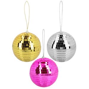 Disco spiegelballen set 3x stuks - mix kleuren - Dia 15 cm - Seventies/eighties thema versiering