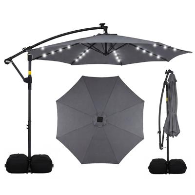 Zonneparasol 3 x 3 m Tuinparasol voor Buiten met Zonne-energieverlichting 8 Metalen Baleinen 2 Zandzakken-Grijs