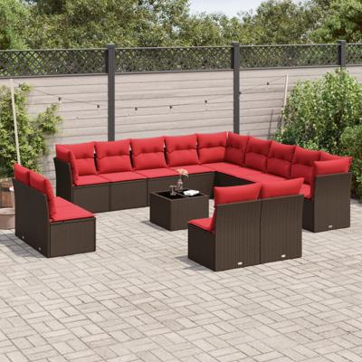 14-delige tuinbankset met kussens, bruin polyrotan