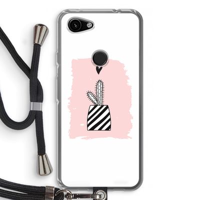 Zwart-wit cactus: Pixel 3a Transparant Hoesje met koord