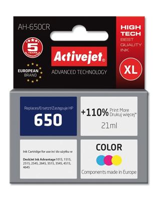 Activejet AH-650CR inkt (vervanging HP 650 CZ102AE; Premium; 21 ml; kleur)