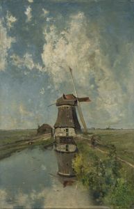 Een molen aan een poldervaart van Constant Gabriël