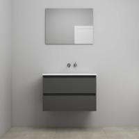 On-Line Badkamermeubelset - 80 cm - Voorgemonteerd - Acryl Wastafel - zonder Kraangat - Spiegel - Mat Antraciet