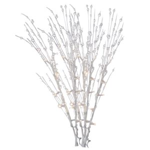 3x stuks witte glitter kunstbloemen kunsttak 76 cm met LED verlichting