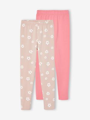 Set van 2 Basics meisjesleggings roze (poederkleur)