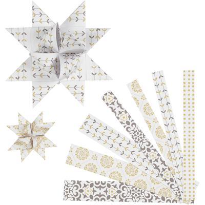 Vivi Gade Papieren vlechtstroken, l: 44+78 cm, d 6,5+11,5 cm, b: 15+25 mm, goud, wit, 48 stroken/ 1 doos
