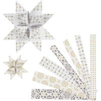 Vivi Gade Papieren vlechtstroken, l: 44+78 cm, d 6,5+11,5 cm, b: 15+25 mm, goud, wit, 48 stroken/ 1 doos