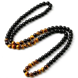 Memphis kralen ketting heren Zwart Onyx Bruin Tijgeroog-60cm