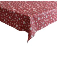 Kerst tafelzeil/tafelkleed rood met witte sneeuwvlokken print 140 x 220 cm - Tafellakens - thumbnail