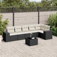 7-delige Loungeset met kussens poly rattan zwart
