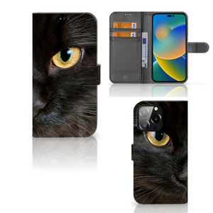 iPhone 14 Pro Max Telefoonhoesje met Pasjes Zwarte Kat