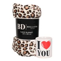 Valentijn cadeau set - Fleece plaid/deken luipaard print met I love you mok   -