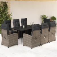 9-delige Tuinset met kussens poly rattan grijs