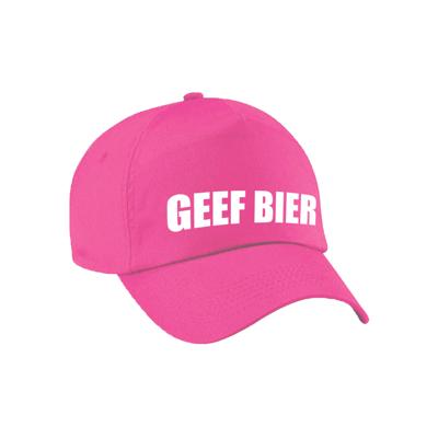 Geef bier tekst petje - roze - drank - dames en heren - baseball cap - carnaval - foute party