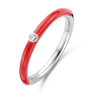 TI SENTO-Milano 12225CR Ring zilver-kleursteen-zirconia koraalrood-wit Maat 54