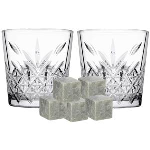 Luxe whiskyglazen set 6x stuks 340 ml met 9x whisky ijsblokstenen