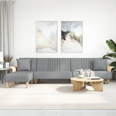 Slaapbank L-vormig 279x140x70 cm stof lichtgrijs