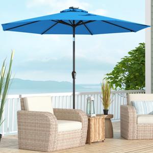3M Patio Parasol Zonne-Energie Paraplu met 24 LED-verlichting Marktparaplu UV-Bescherming Buitenparasol voor Tuin Balkon Geen Parapluvoet