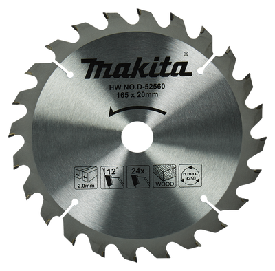 Makita Accessoires Cirkelzaagblad Hout | Standaard, 165x20x2,0 24T 3g - D-52560 - D-52560