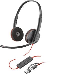 HP Poly Blackwire C3220 On Ear headset Computer Kabel Stereo Zwart Headset, Microfoon uitschakelbaar (mute), Volumeregeling