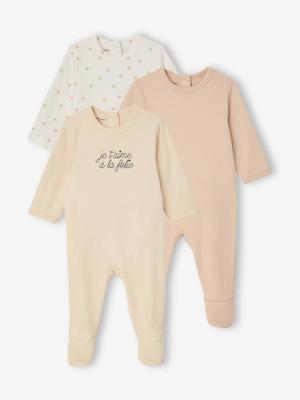 Set van 3 pyjama's baby van biologisch katoen beige