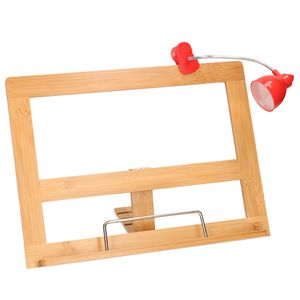 Kookboekstandaard bamboe hout 32 cm met leeslampje/verlichting rood