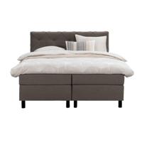Leen Bakker - Boxspring Liv Geruit - Donker - 160x200 Cm - Ronde Poot - Stof - Bruin