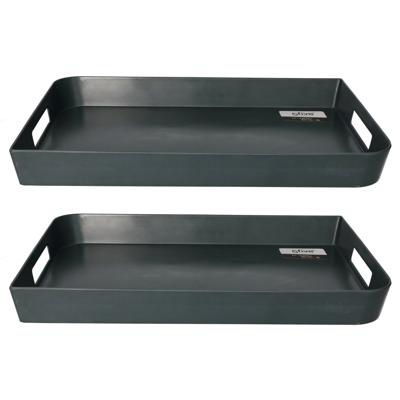 Dienblad - 2x stuks - antraciet - 44 x 29 cm - rechthoekig - met handvaten - serveerblad