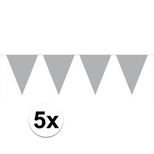 5 stuks Vlaggenlijnen/slingers XL zilver 10 meter