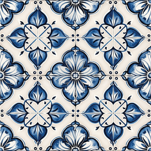 Blauw bloemmotief tegels behang