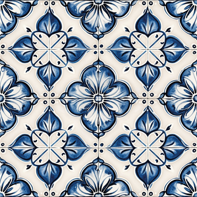 Blauw bloemmotief tegels behang