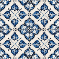 Blauw bloemmotief tegels behang