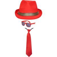 Carnaval verkleedset Men in red - hoed/bril/stropdas - rood - heren/dames - verkleedkleding