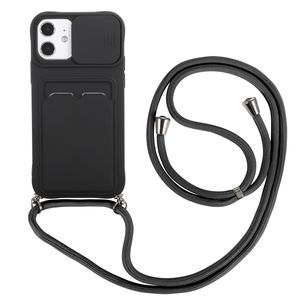 iPhone 11 Pro Max hoesje - Backcover - Koord - Pasjeshouder - Portemonnee - TPU - Zwart