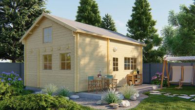 Tuindeco Mallorca Blokhut 700x510 cm 70 mm vuren blank- Zadeldak- Onbehandeld vurenhout- Tuindeco