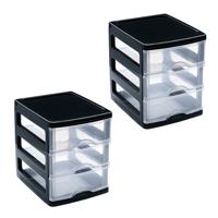 Ladekastje bureau organizer - 2x - 3 lades - zwart/transparant - L13 x B17 x H17 cm - kunststof Ladekastje bureau organizer - 2x - 3 lades - zwart/transparant - L13 x B17 x H17 cm - kunststof