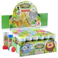4x Jungle/safari dieren bellenblaas flesjes met bal spelletje in dop 60 ml voor kinderen - Bellenblaas - thumbnail